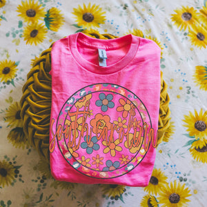 Retro Floral Tee - Hot Pink