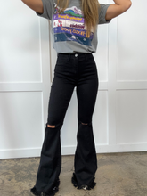 Load image into Gallery viewer, Farrah Distressed High Waisted Flares - Black