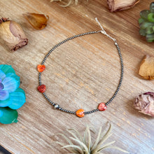 Load image into Gallery viewer, Orange/Red Shell Heart &amp; Sterling Silver Pearl Necklace - 15 inch