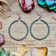 Load image into Gallery viewer, Silver Plated &amp; Blue Variscite Turquoise Hoop Earrings – 4mm Beads