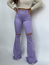 Load image into Gallery viewer, Farrah Distressed High Waisted Flares - Lavender