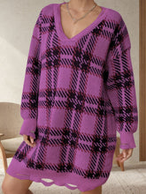 Load image into Gallery viewer, PREORDER: Lydia Distressed Plaid V-Neck Long Sleeve Sweater Dress