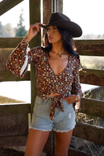 Load image into Gallery viewer, Woodstock Floral Bell Sleeve Wrap Top