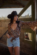 Load image into Gallery viewer, Woodstock Floral Bell Sleeve Wrap Top