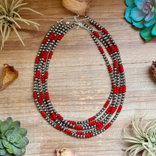 Load image into Gallery viewer, 18-Inch Red Coral &amp; Sterling Silver Pearl Necklace