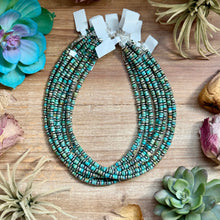 Load image into Gallery viewer, 14” Turquoise Heishi &amp; Sterling Silver Saucer Necklace – The Bijoux FAB