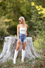 Load image into Gallery viewer, Lindsey Asymmetrical Distressed Shorts- Medium Wash