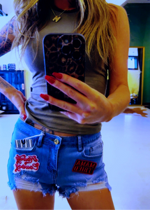 Howdy Cowboy Denim Patch Shorts