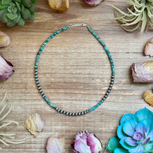 Load image into Gallery viewer, 15” Heishi Turquoise Necklace – 4mm Turquoise &amp; 5mm Sterling Silver Pearls