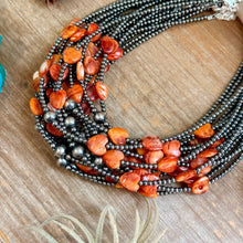Load image into Gallery viewer, Orange/Red Shell Heart &amp; Sterling Silver Pearl Necklace - 15 inch