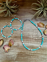 Load image into Gallery viewer, Turquoise Variscite &amp; Pink Conch Hoop Earrings –  Exclusive Bijoux FAB Design
