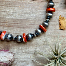 Load image into Gallery viewer, Orange Spiny Oyster &amp; Sterling Silver Pearl Necklace