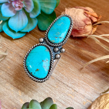 Load image into Gallery viewer, MJ Two-Stone Blue Turquoise Statement Ring