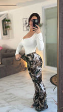 Load image into Gallery viewer, Fiona High Waisted Bell Bottom Flare Jeans - Woodland Green Camo
