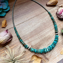 Load image into Gallery viewer, Turquoise Graduated Necklace with Hematite &amp; Sterling Silver Accents – 23”
