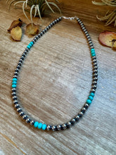 Load image into Gallery viewer, Sterling Silver Pearl &amp; Blue Turquoise Necklace – 19"