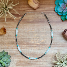Load image into Gallery viewer, 18-Inch Turquoise, White Freshwater Pearl Necklace