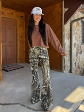 Load image into Gallery viewer, Fiona High Waisted Bell Bottom Flare Jeans - Moss Brown Camo