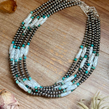 Load image into Gallery viewer, 18-Inch Turquoise, White Freshwater Pearl Necklace