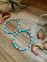 Load image into Gallery viewer, Turquoise Variscite &amp; Pink Conch Hoop Earrings –  Exclusive Bijoux FAB Design