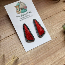 Load image into Gallery viewer, ***MJ Red Spiny Oyster Triangle Earrings