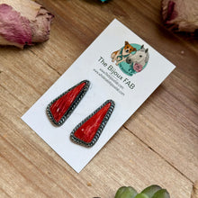 Load image into Gallery viewer, ***MJ Red Spiny Oyster Triangle Earrings