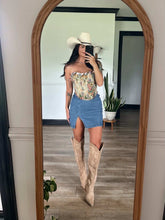 Load image into Gallery viewer, Masie Demin Stretchy Side Slit Mini Skirt