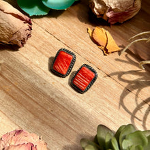 Load image into Gallery viewer, MJ Red-Orange Spiny Oyster Rectangle Stud Earrings with Twisted Wire