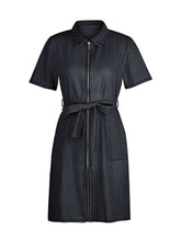 Load image into Gallery viewer, PREORDER: Fia Full Size Zip Front Short Sleeve Denim Dress Plus Size