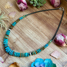 Load image into Gallery viewer, 23” Tri Color Turquoise Graduated Necklace – Sterling Silver &amp; Hematite
