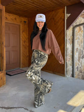 Load image into Gallery viewer, Fiona High Waisted Bell Bottom Flare Jeans - Moss Brown Camo