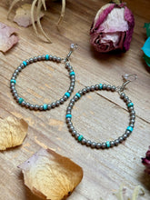 Load image into Gallery viewer, Silver Plated &amp; Blue Variscite Turquoise Hoop Earrings – 4mm Beads