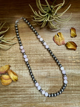 Load image into Gallery viewer, Faceted Kunzite &amp; Sterling Silver Necklace – 8 mm Pearls – 20 Inch