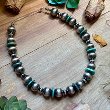 Load image into Gallery viewer, Blue Turquoise &amp; 16mm Sterling Silver Pearl Necklace
