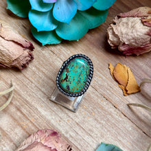 Load image into Gallery viewer, MJ Freeform Green Turquoise Adjustable Sterling Silver Ring