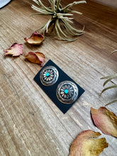 Load image into Gallery viewer, Concho Earrings – Kingman Turquoise &amp; Sterling Silver