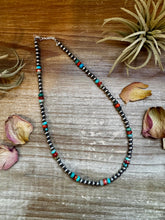 Load image into Gallery viewer, 18-Inch Sterling Silver Pearl Necklace – Mixed Turquoise &amp; Spiny Oyster (5mm)