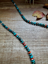 Load image into Gallery viewer, 26” Dark Blue Rondelle Turquoise &amp; Spiny Oyster Necklace
