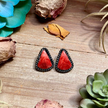 Load image into Gallery viewer, MJ Large Red Spiny Oyster Teardrop Stud Earrings with Beaded Wire