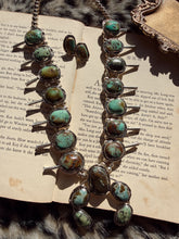Load image into Gallery viewer, The Sonoran Gold Squash Blossom Necklace with Earrings