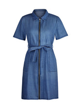 Load image into Gallery viewer, PREORDER: Fia Full Size Zip Front Short Sleeve Denim Dress Plus Size