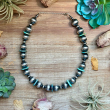 Load image into Gallery viewer, Blue Turquoise &amp; 16mm Sterling Silver Pearl Necklace