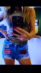 Howdy Cowboy Denim Patch Shorts