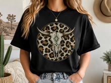 Load image into Gallery viewer, Leopard Bull Skull Graphic Tee