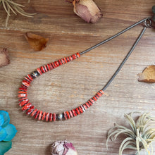 Load image into Gallery viewer, 22-Inch Graduated Orange and Red Spiny Oyster &amp; Sterling Silver Pearl Necklace