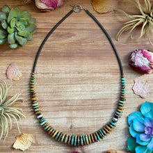 Load image into Gallery viewer, 23” Dark Green Turquoise Graduated Necklace – Sterling Silver &amp; Hematite