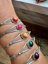 Load image into Gallery viewer, Multistone Cuff Bracelet – Malachite, Spiny Oyster, or Pink Opal – Sterling Silver - pick yours