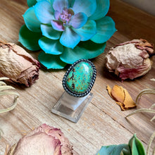 Load image into Gallery viewer, MJ Freeform Green Turquoise Adjustable Sterling Silver Ring