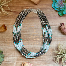 Load image into Gallery viewer, 18-Inch Turquoise, White Freshwater Pearl Necklace