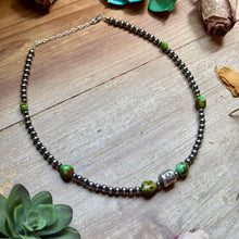 Load image into Gallery viewer, Rare Sonoran Gold Turquoise &amp; Sterling Silver Barrel Bead Necklace